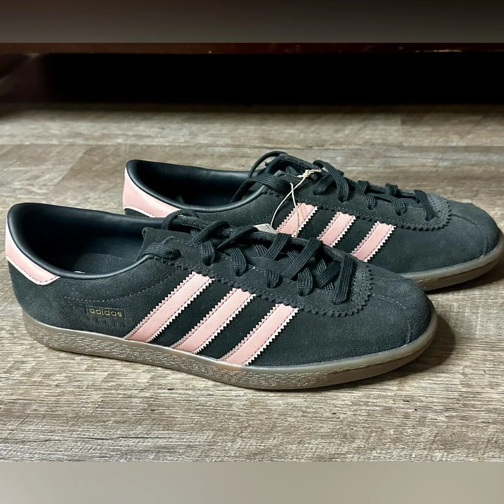 Adidas Women's Stadt Black and Pink Striped Sneakers - Picture 1 of 4